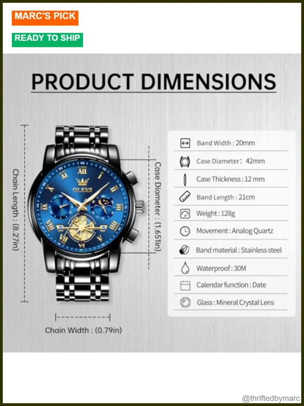 Luxury Stainless Steel Dress Watch with Chronograph and Date